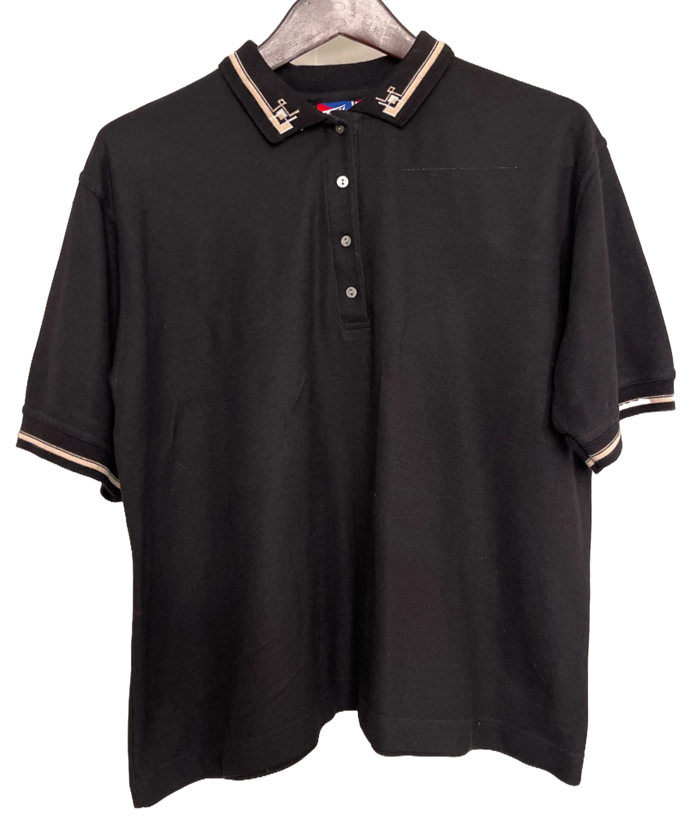 Tatz Black Pique Polo with Geometric Knit Collar - Men’s XL