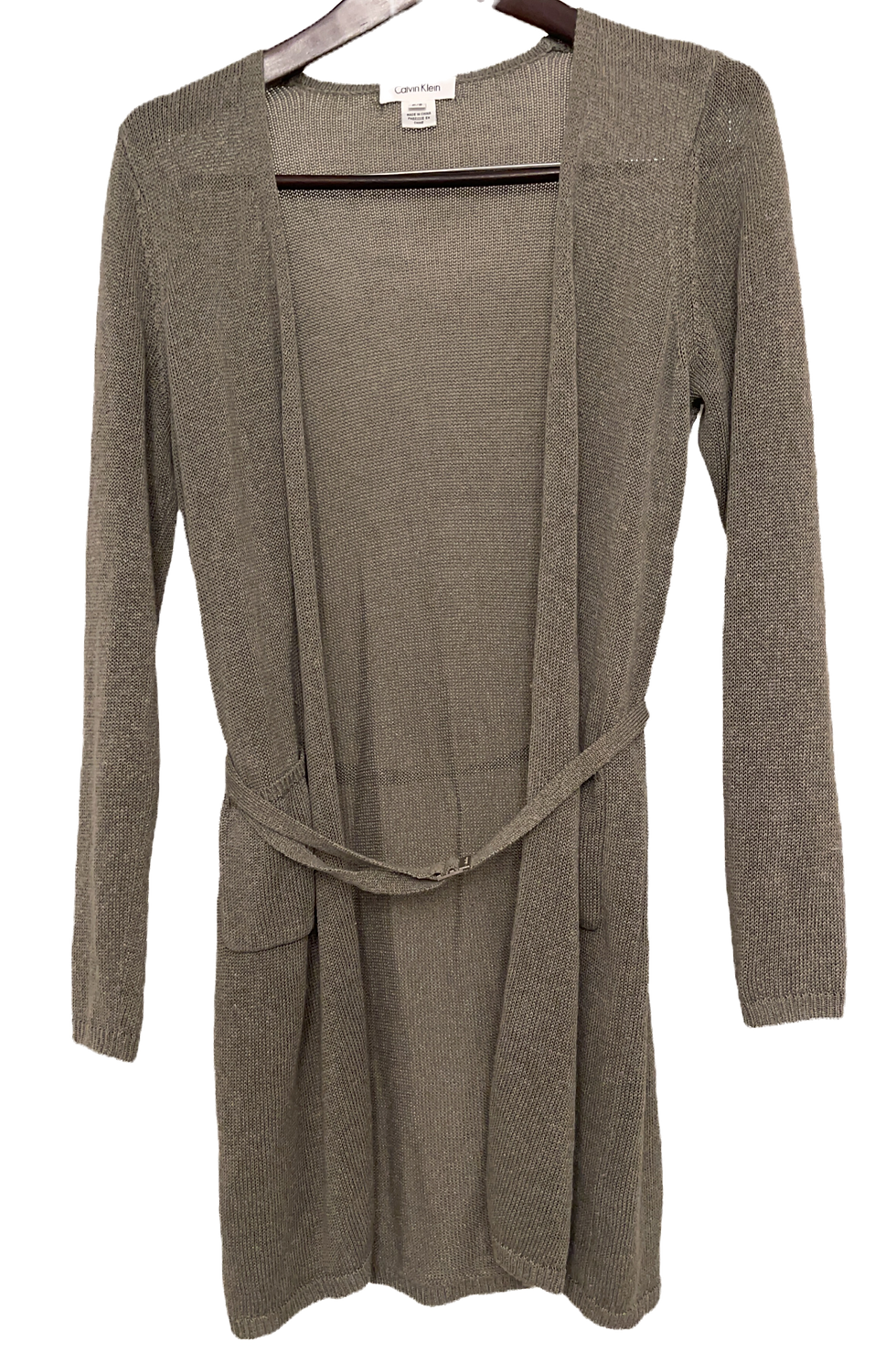 Calvin Klein Grey Longline Belted Open-Front Cardigan - Women’s Petite S