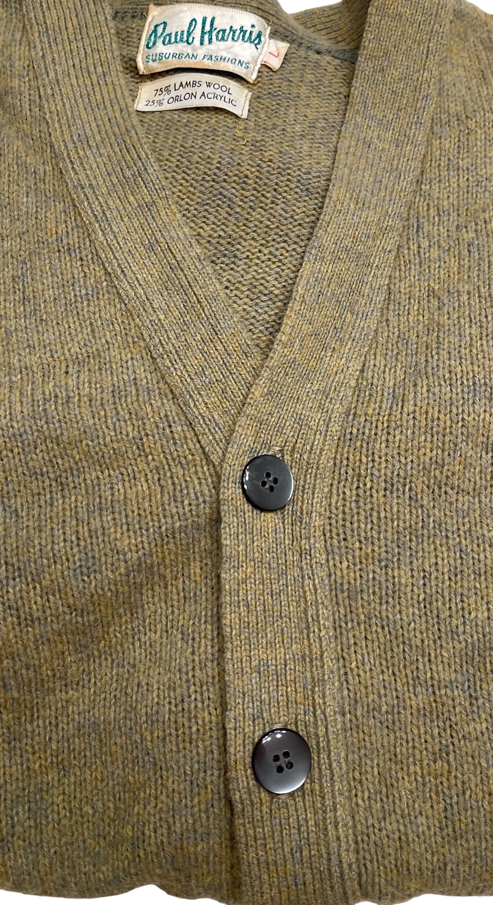 Thumbnail: Paul Harris Vintage Olive Lambswool Cardigan - Women’s L