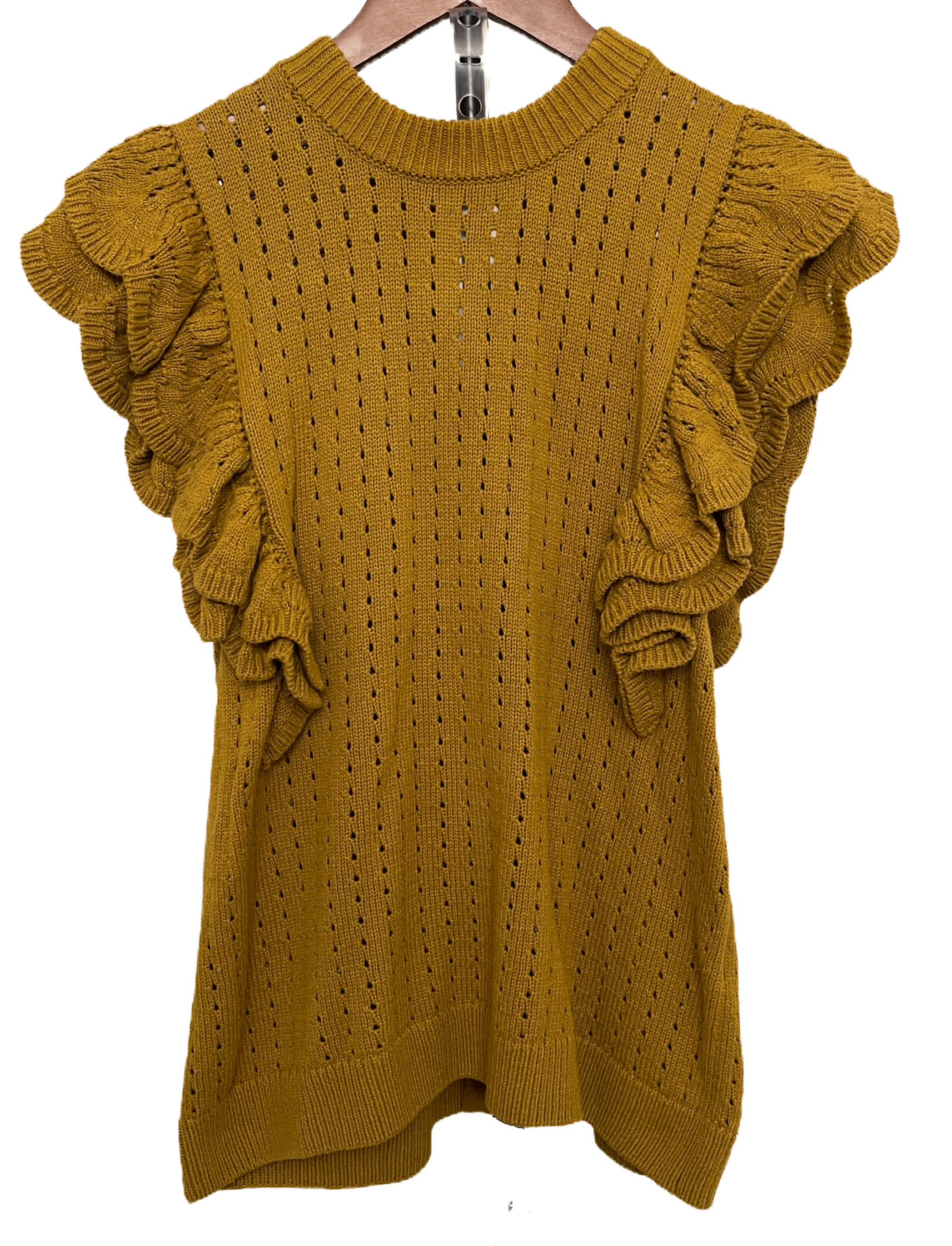 Who What Wear Mustard Ruffle Sleeve Knit Sweater Vest - Women’s L, photo 2