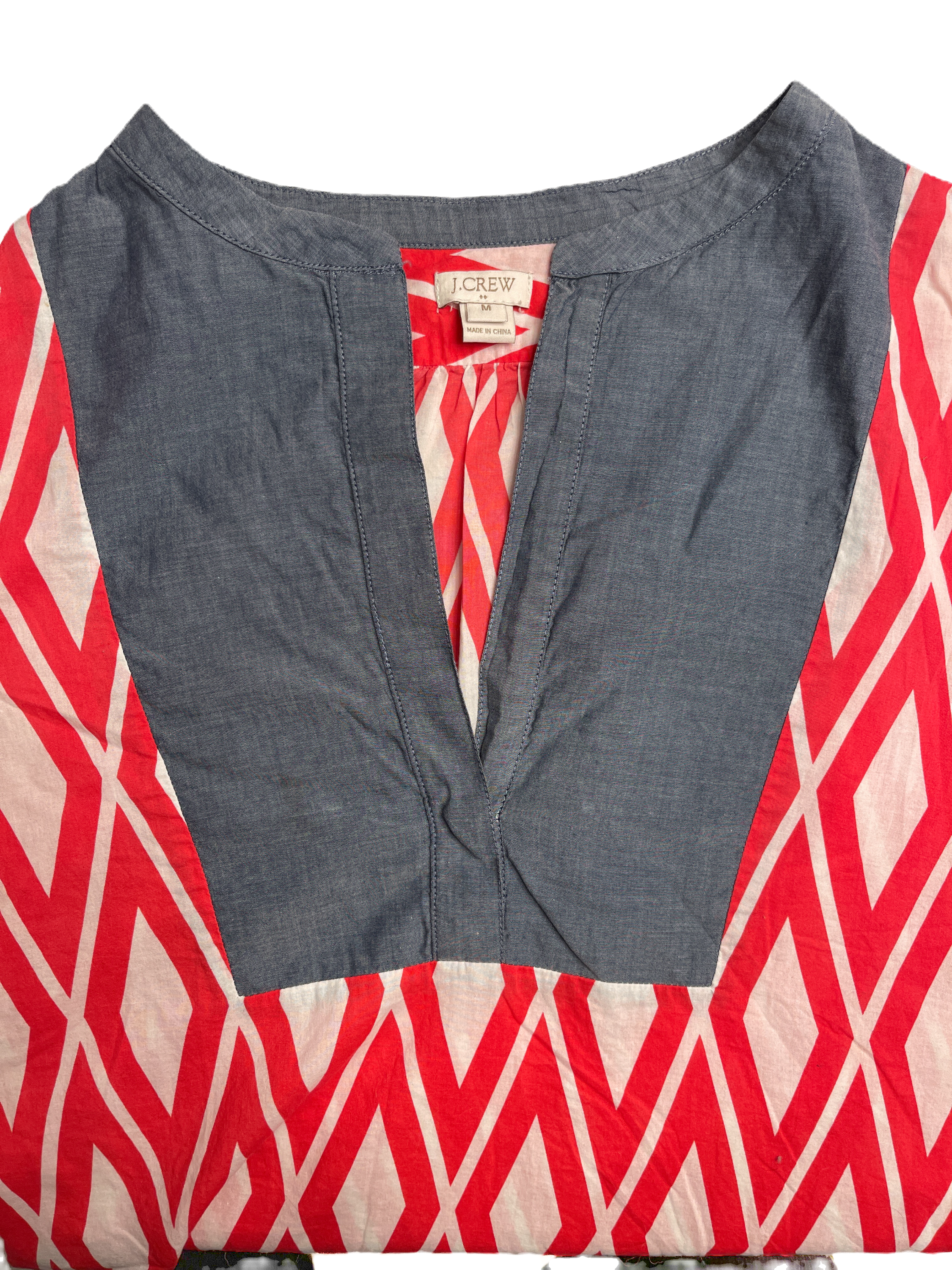 J.Crew Pink & White Geometric Print Contrast Bib Tunic Blouse - Women’s M, photo 3