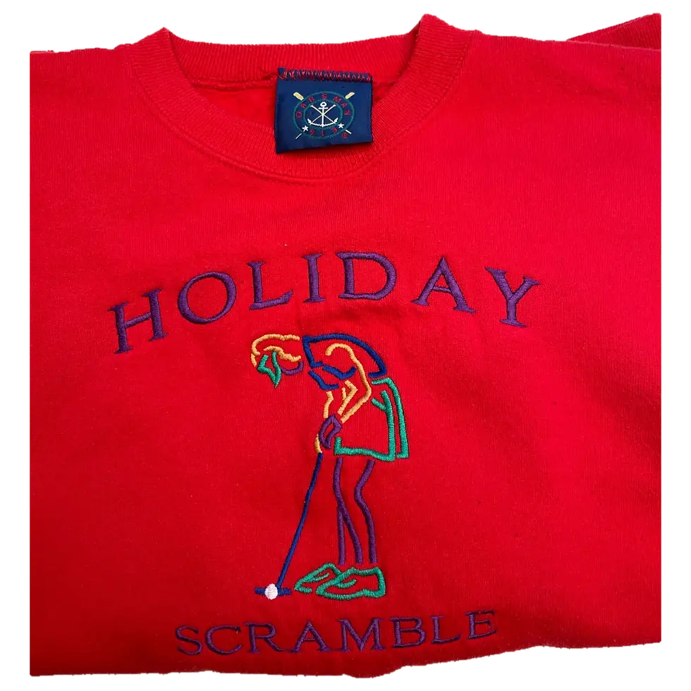 Thumbnail: Vintage Oarsman Red Holiday Scramble Golf Embroidered Sweatshirt - Women’s L