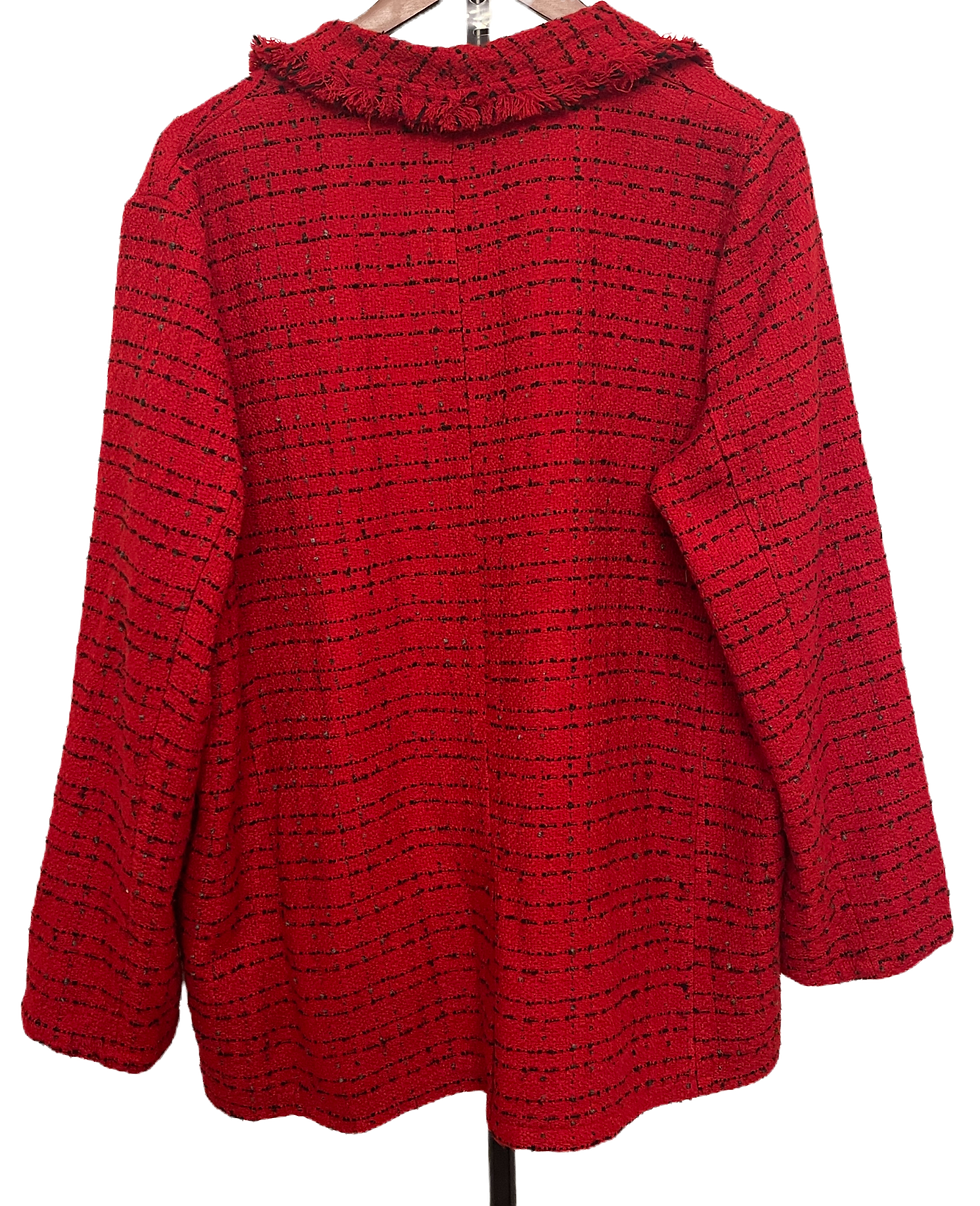 Thumbnail: Worthington Red & Black Bouclé Tweed Fringe Trim Blazer - Women’s XL, photo 2
