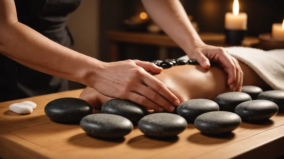 Eye-level view of a massage therapist preparing hot stones