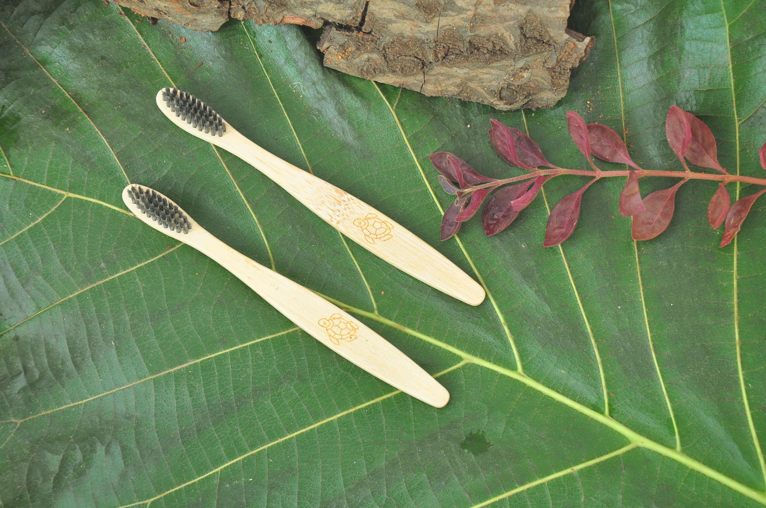 Eco-friendly kids bamboo toothbrush with activated charcoal soft bristles