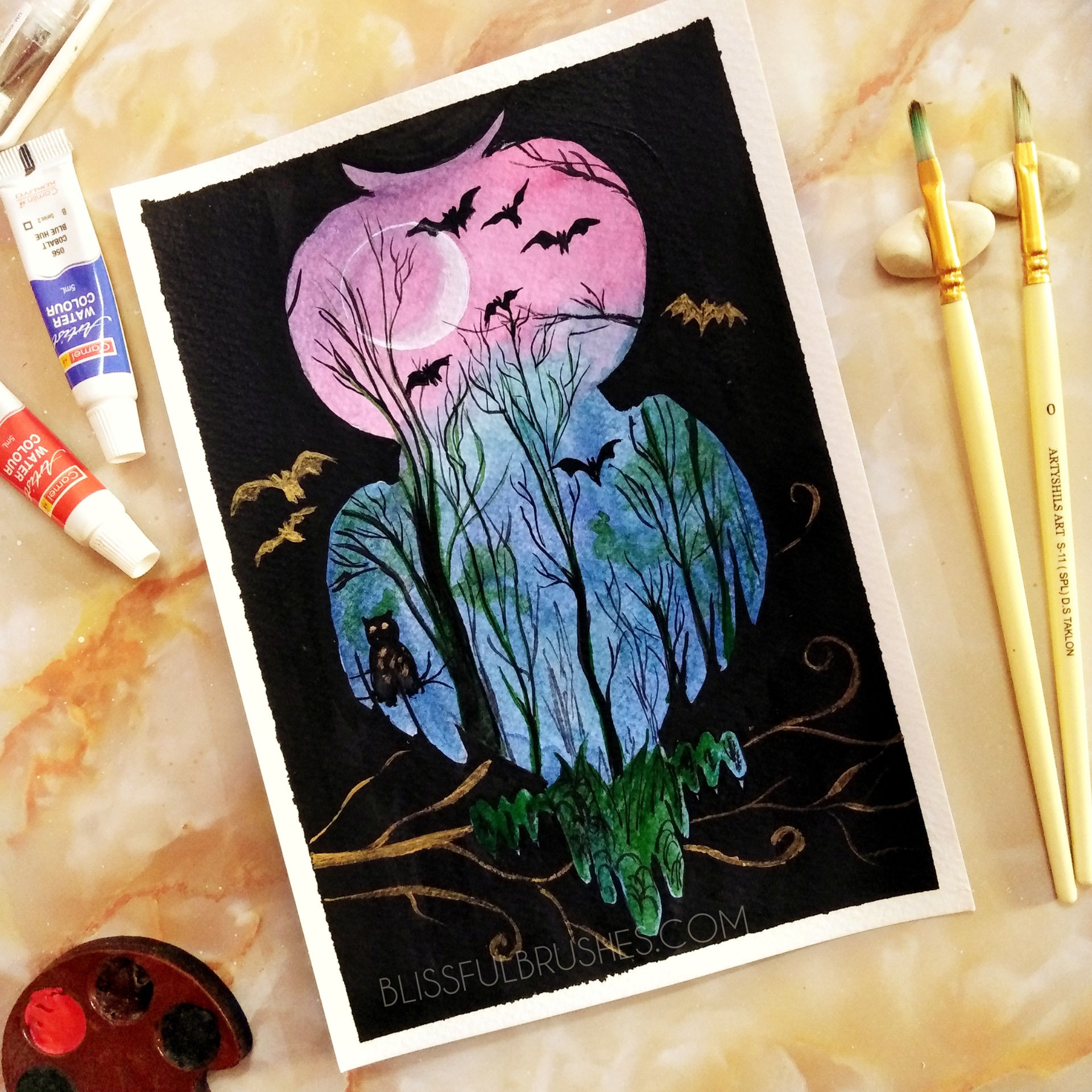 उल्लू और चमगादड़ - मूल पेंटिंग विधी जैन द्वारा