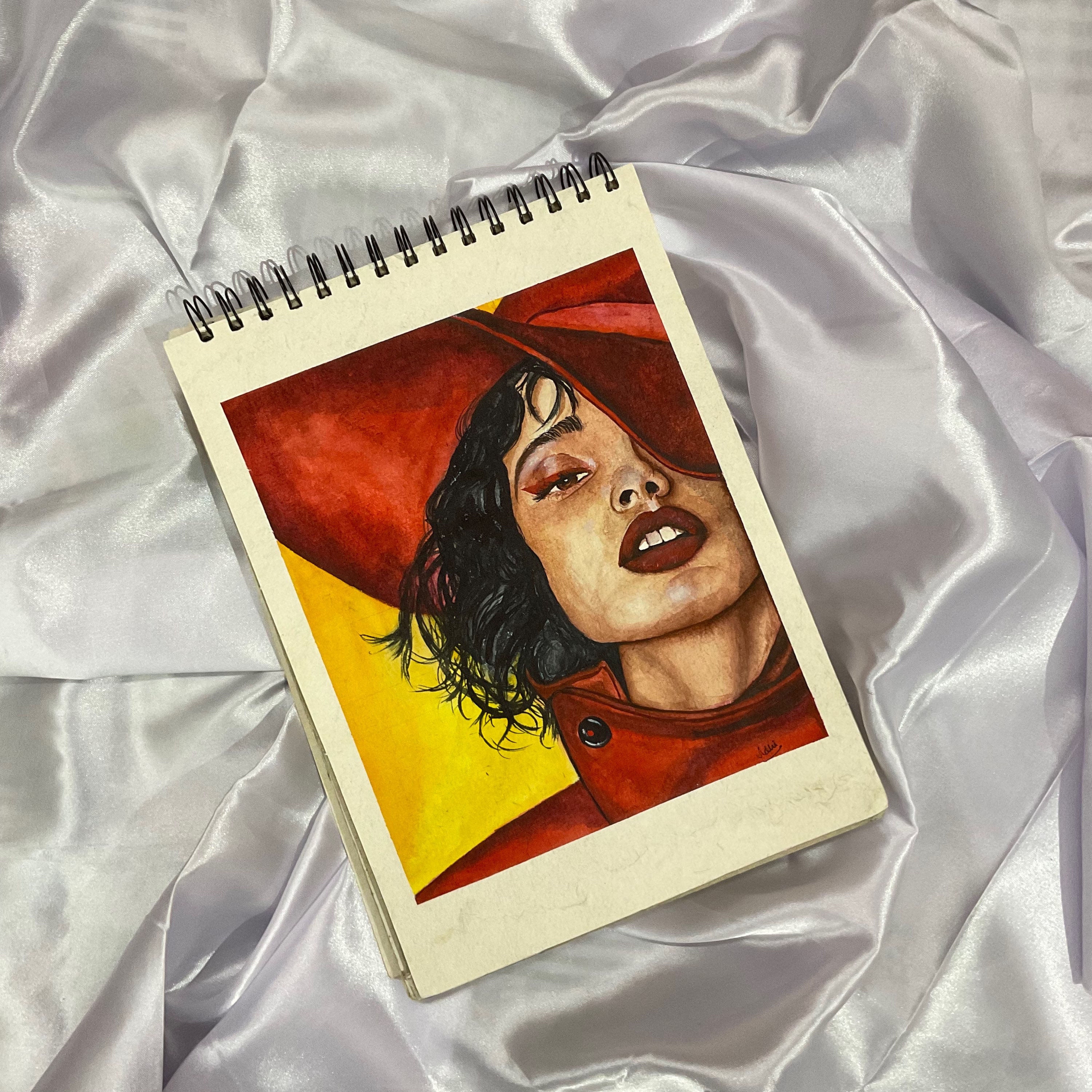 Realistic watercolour portrait - red themed