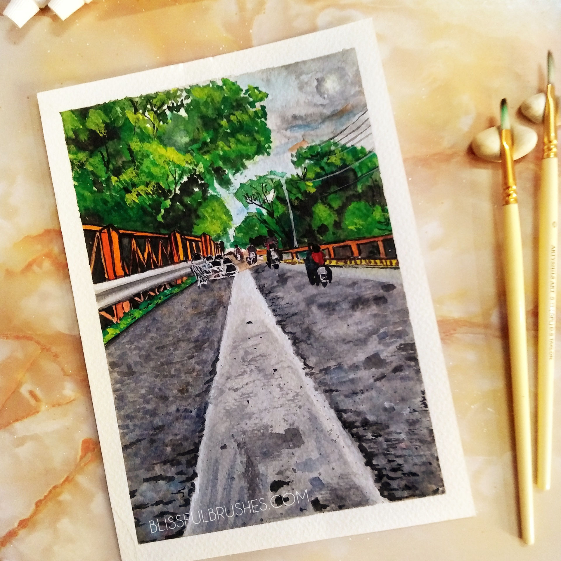 By the road- Original painting by Vidhi Jain 