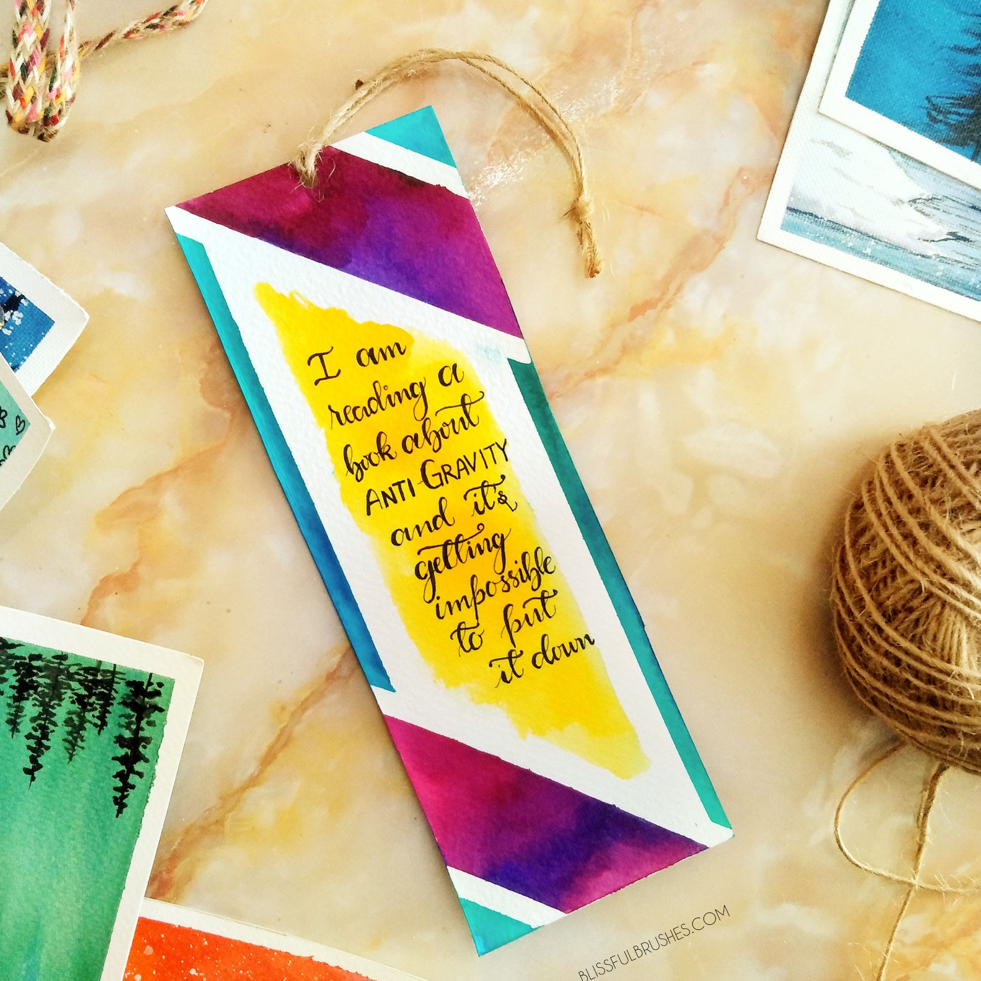 watercolor design with funny quote- Original bookmark