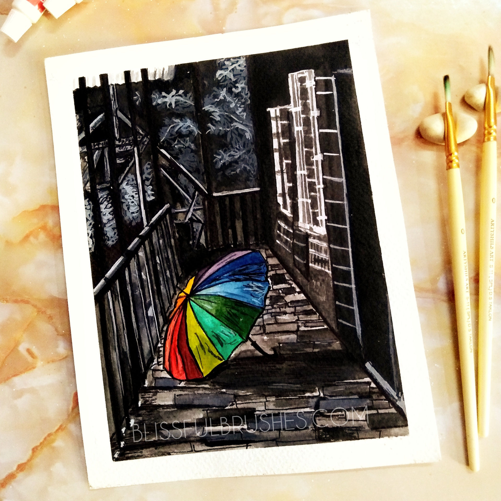 The mystery of an Umbrella - Original painting by Vidhi Jain 