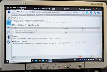 Xentry Auswertung DPF Ruß- und Aschebeladung nach BeDi Reinigung