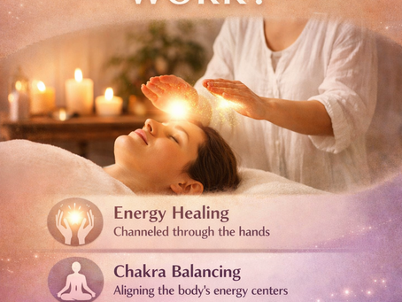 “Reiki energy healing session with practitioner channeling energy above client, surrounded by warm candlelight in a peaceful, spiritual setting.”