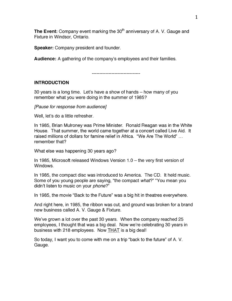 30th Anniversary Speech - Page 1