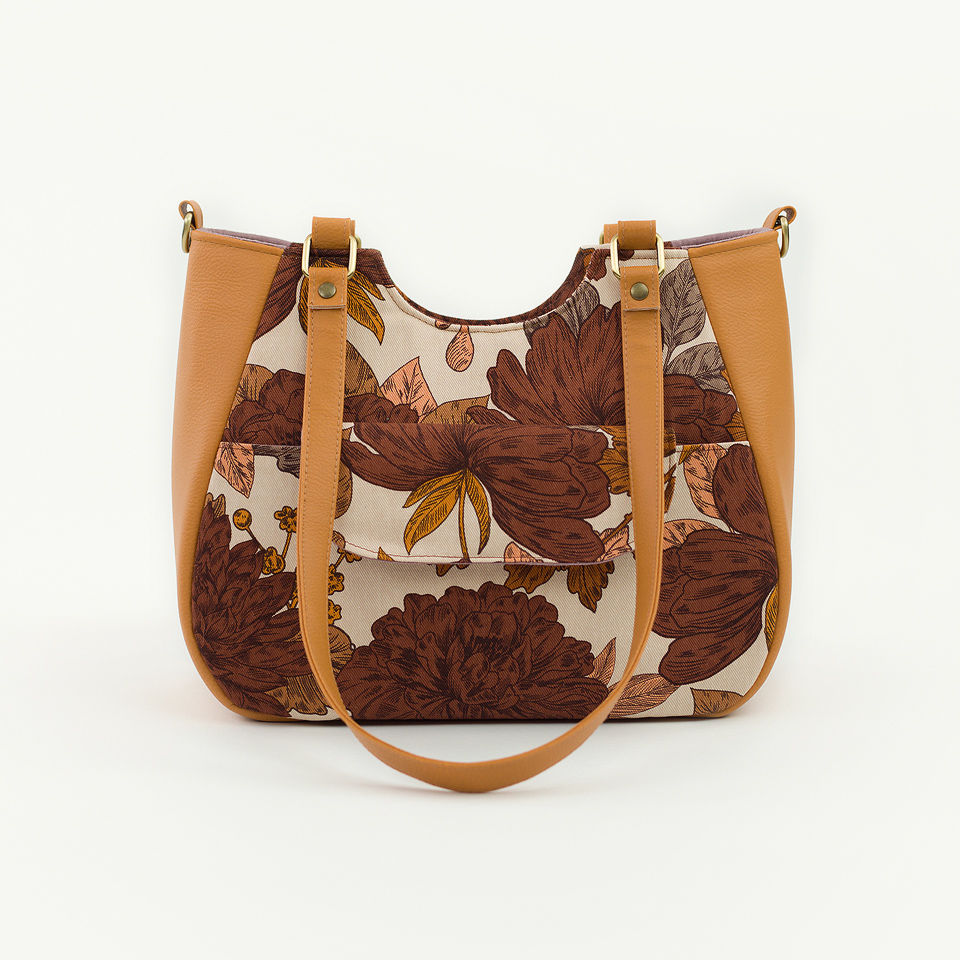 Miniatura: Gabardine twill- Peonies Almond Peach Gray