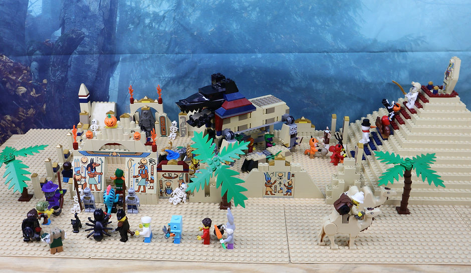 LEGO MOC Egyptian Halloween Trick or Treating Scene Full View