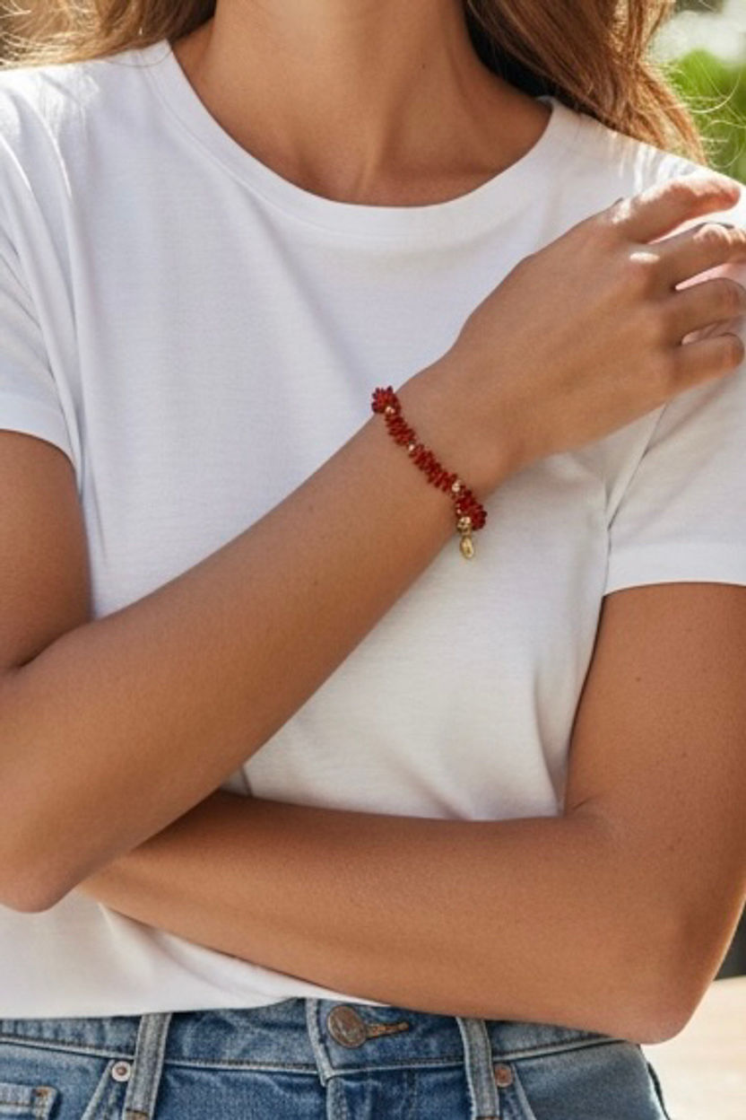 Miniature : Bracelet œil de sainte lucie et corail rouge 