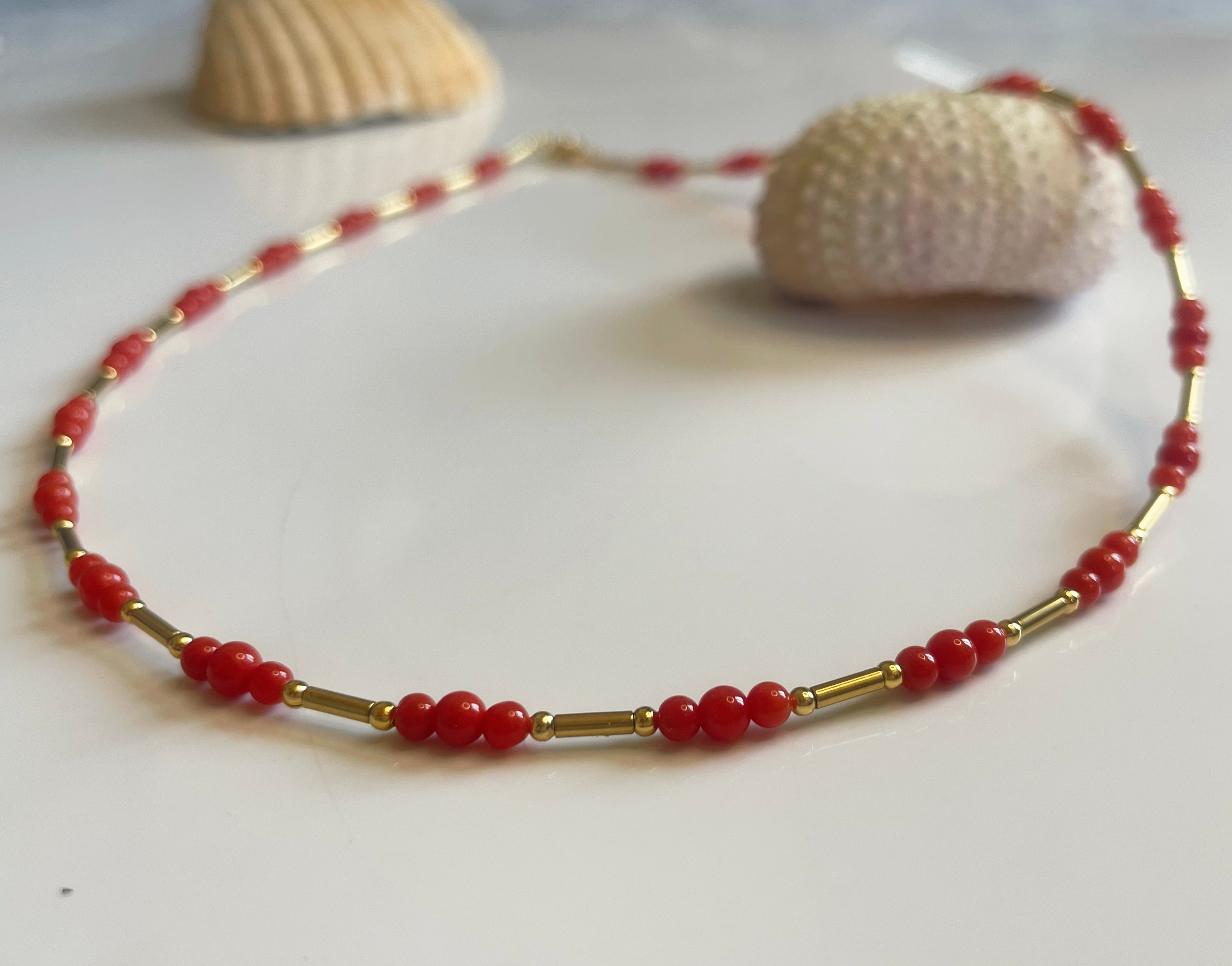 Collier Corse perle de corail rouge et or