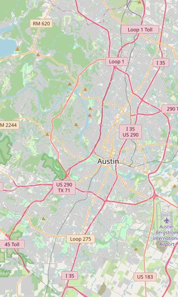 Austin street map. The same locations are listed beside the map.