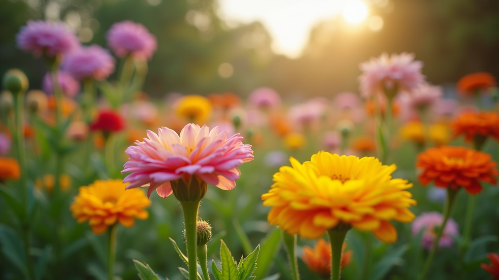 Eye-level view of a vibrant garden with colorful flowers
