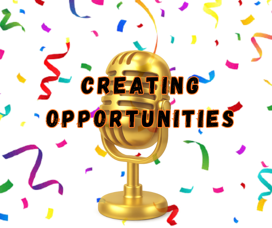 golden microphone with confetti flying around it