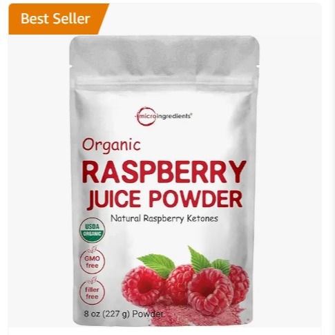 amazon juice product named: Organic Raspberry Juice powder, 8oz | 100% Natural Fruit Powder | Freeze-Dried Raspberries Source | No Sugar & Additives | Great Flavor for Drinks, Smoothie, & Beverages | Non-GMO & Vegan Friendly