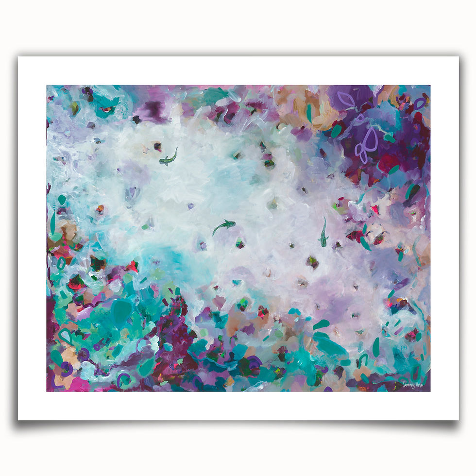 Thumbnail: Ningaloo Reef, Limited Edition Art Print, Sammy Ann Studio, reef sharks, purple artwork, paper