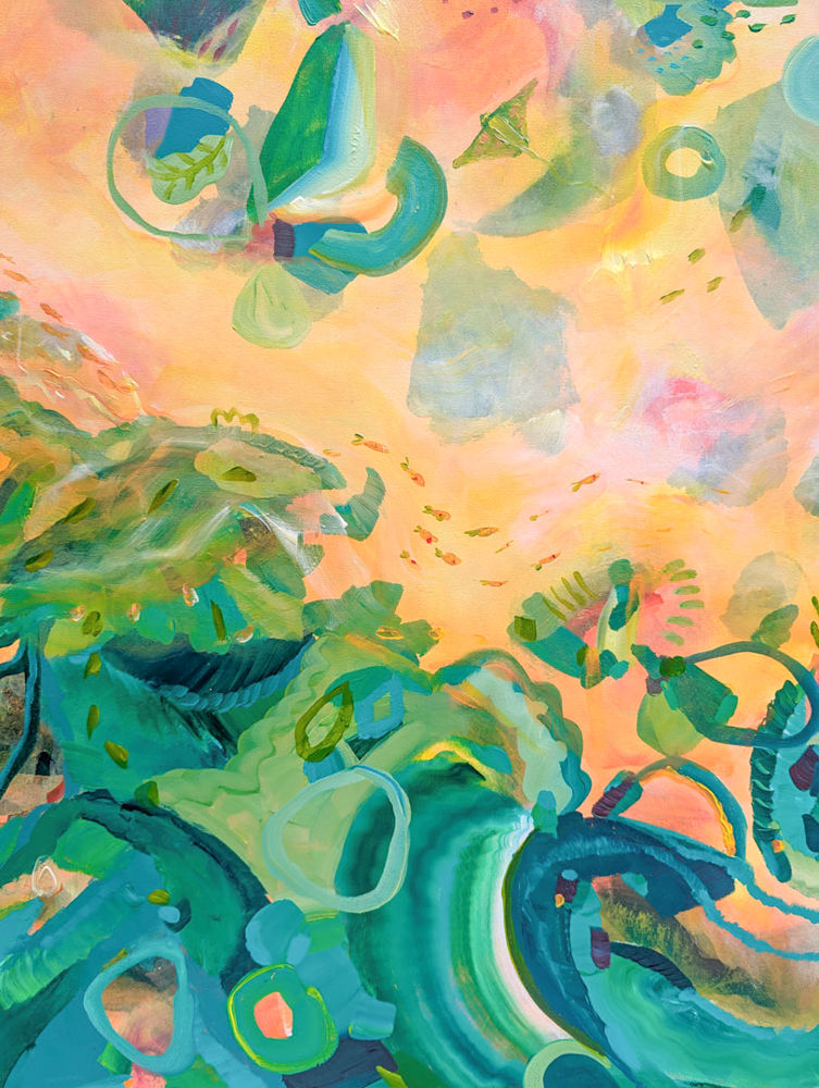 Thumbnail: Tangerine Seas Abstract Reef Artwork with Stingray Limited Edition Print by Sammy Ann close up 3