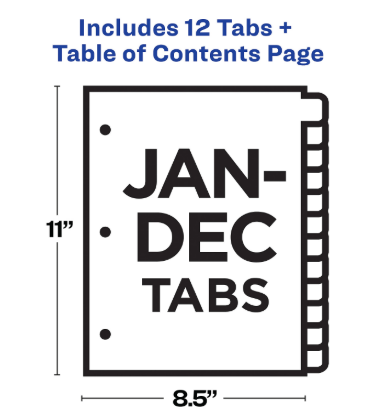Miniatura: Jan-Dec Tab With Customizable Table Of Contents Binder Dividers, Multicolor