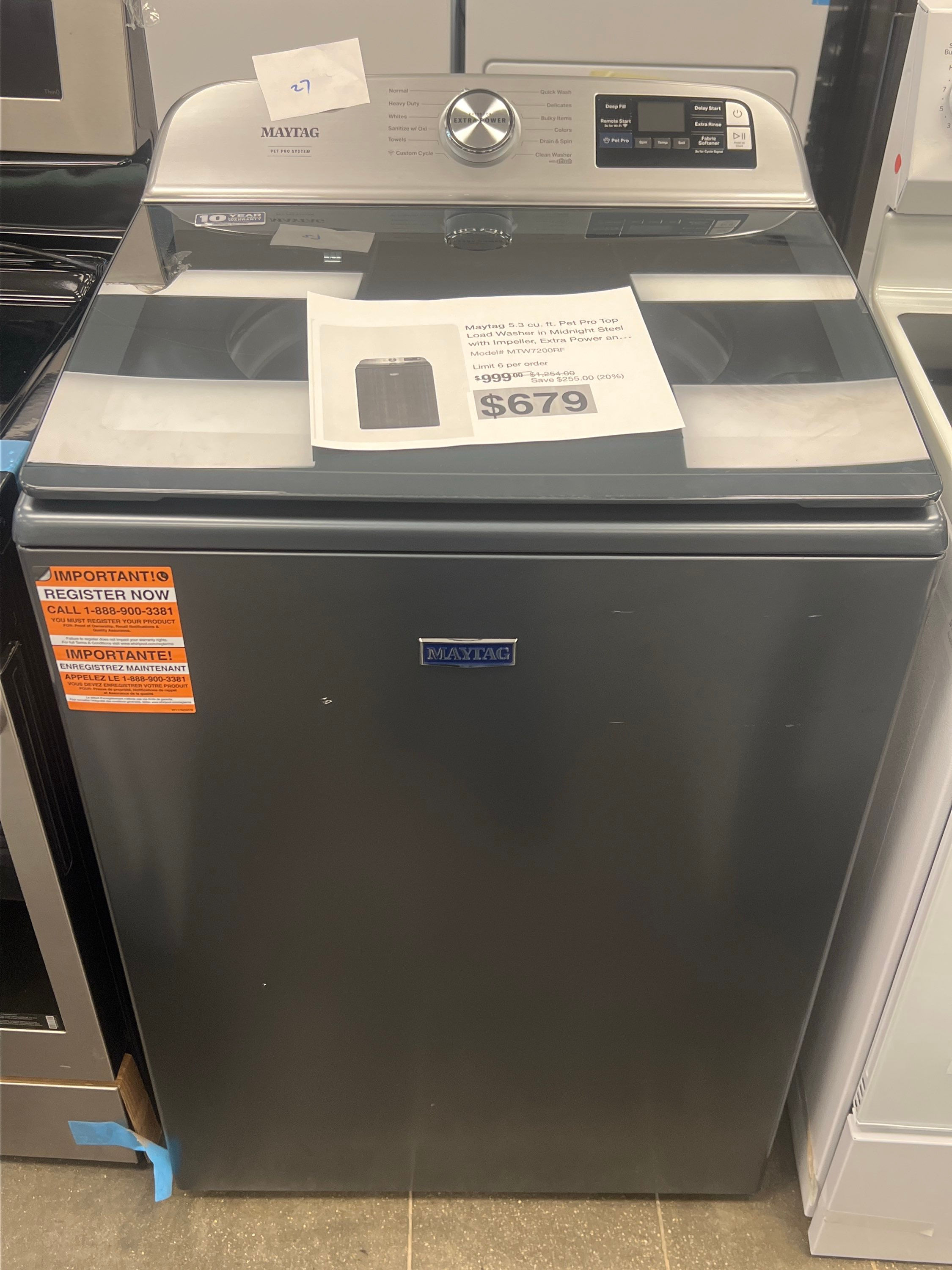 Maytag 5.3 Cu ft Pet Pro Top Load Impeller Washer