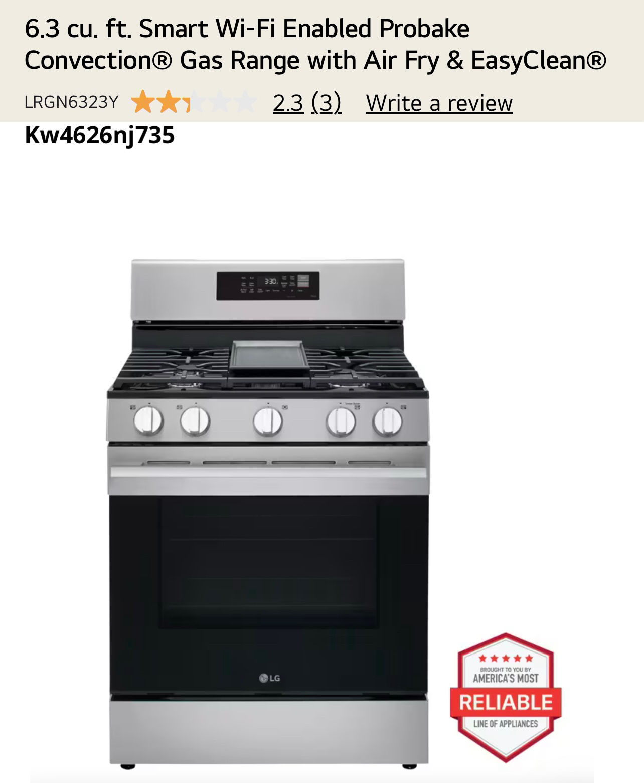 LG 6.3 Cu. Ft. Smart Freestanding Gas Range with Air Fry & ProBake Convection