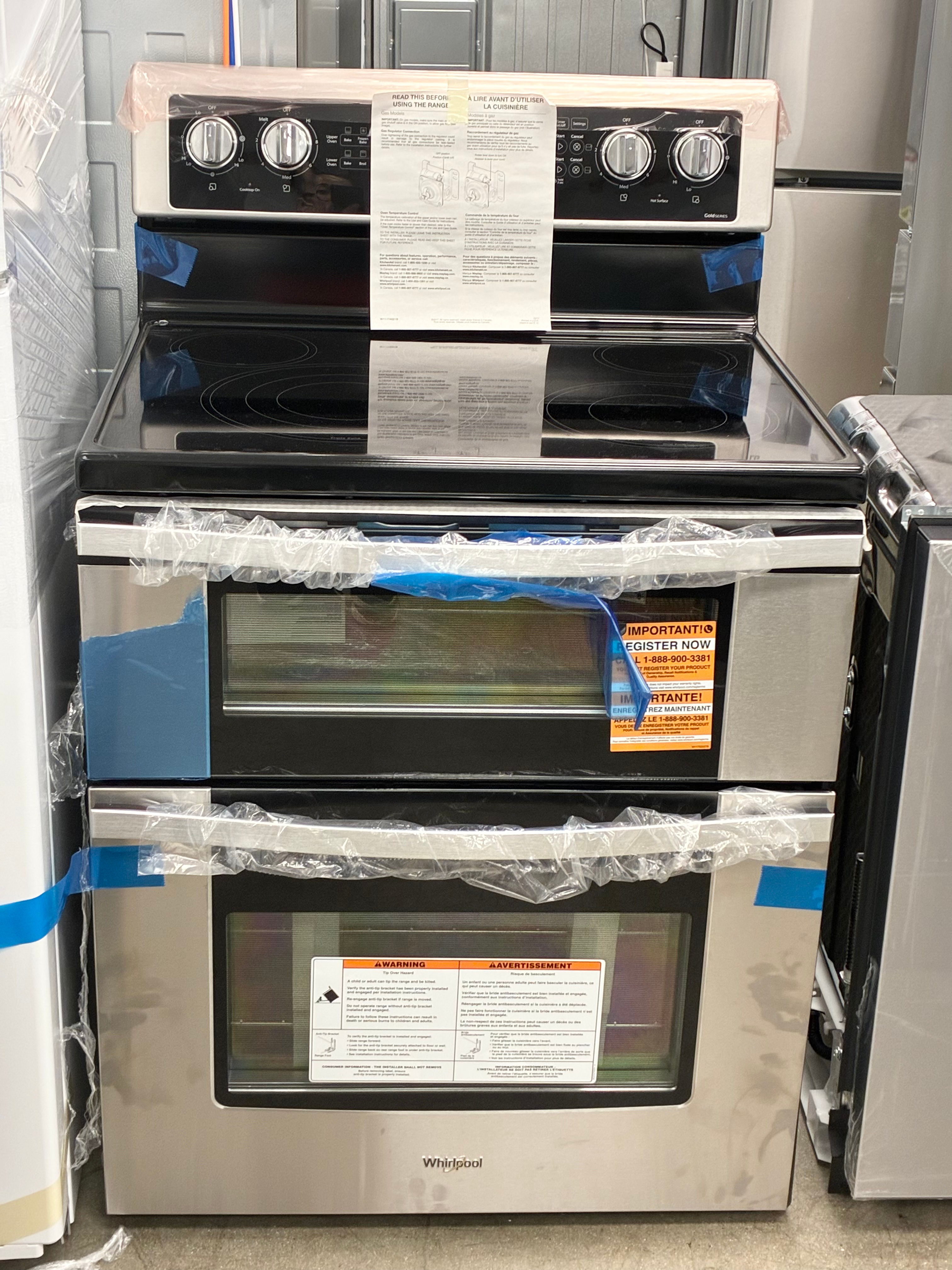 Whirlpool 6.7 cu. ft. 5 Burner Element Double Oven Electric Range with True Conv