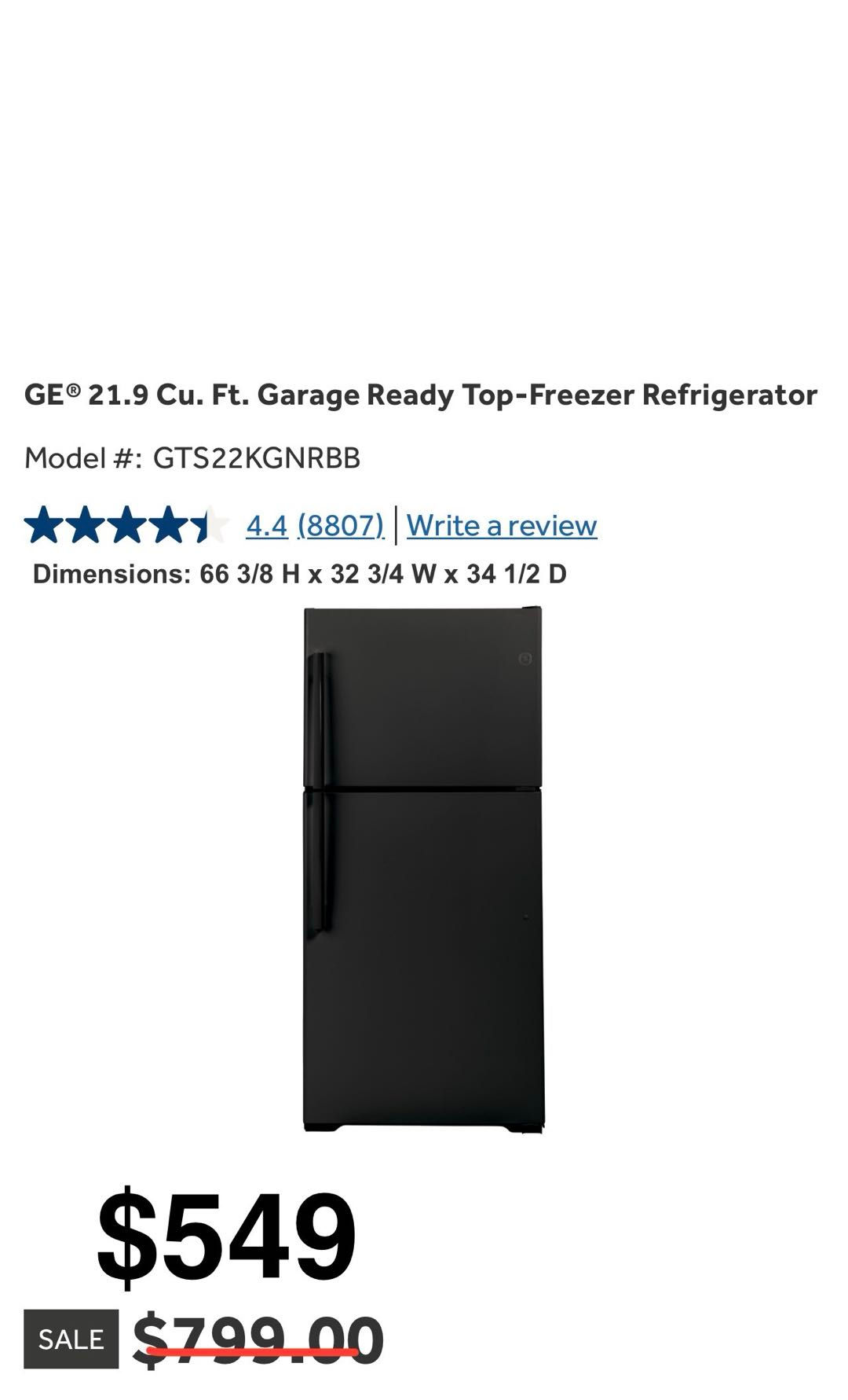 21.9 cu. ft. Top Freezer Refrigerator in Black, Garage Ready