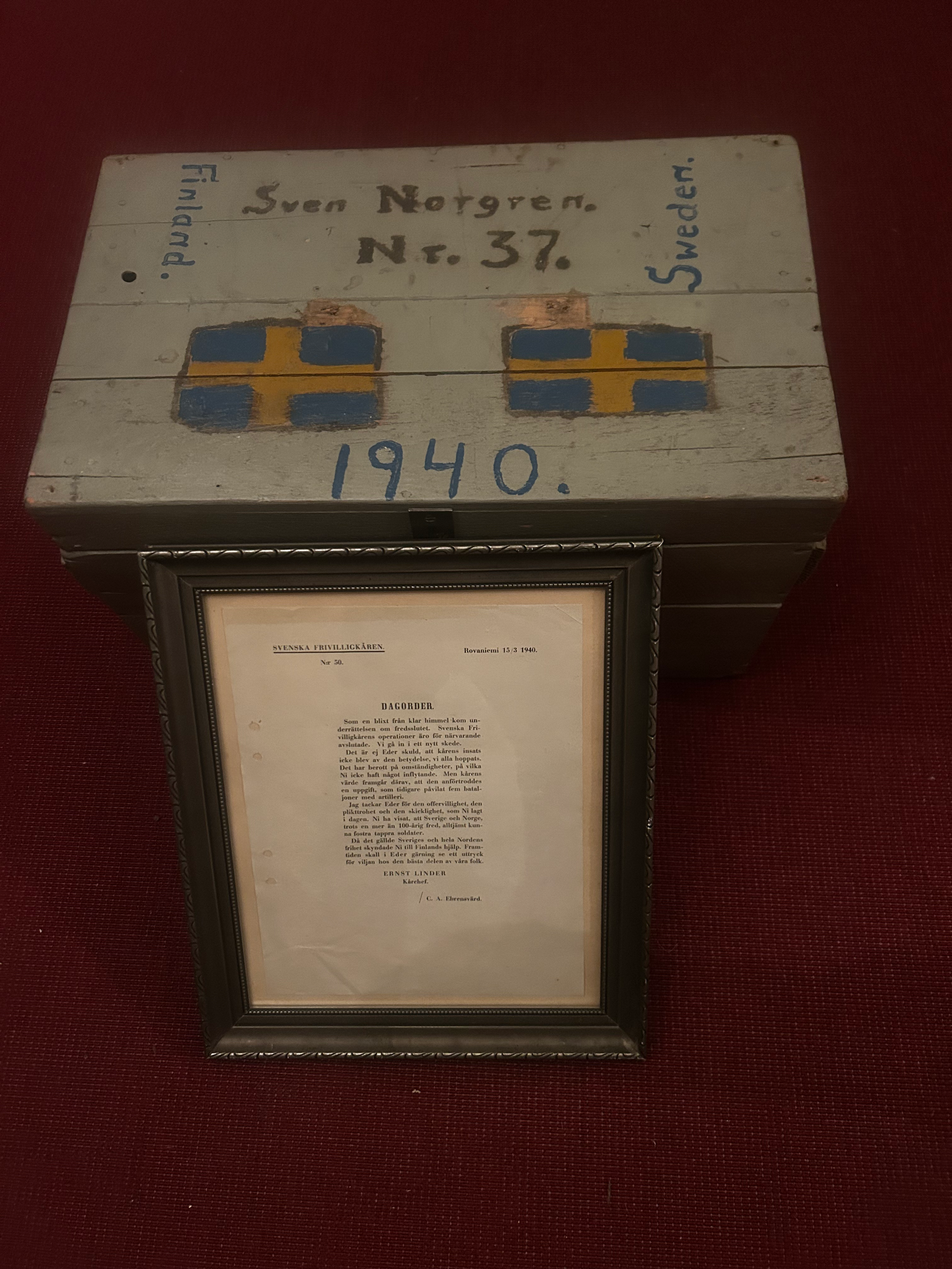 Original dagorder för Sv frivillig kåren i vinterkriget