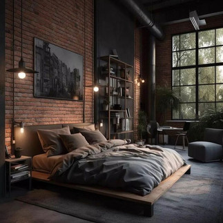Une chambre déco industrielle avec couleurs sombres