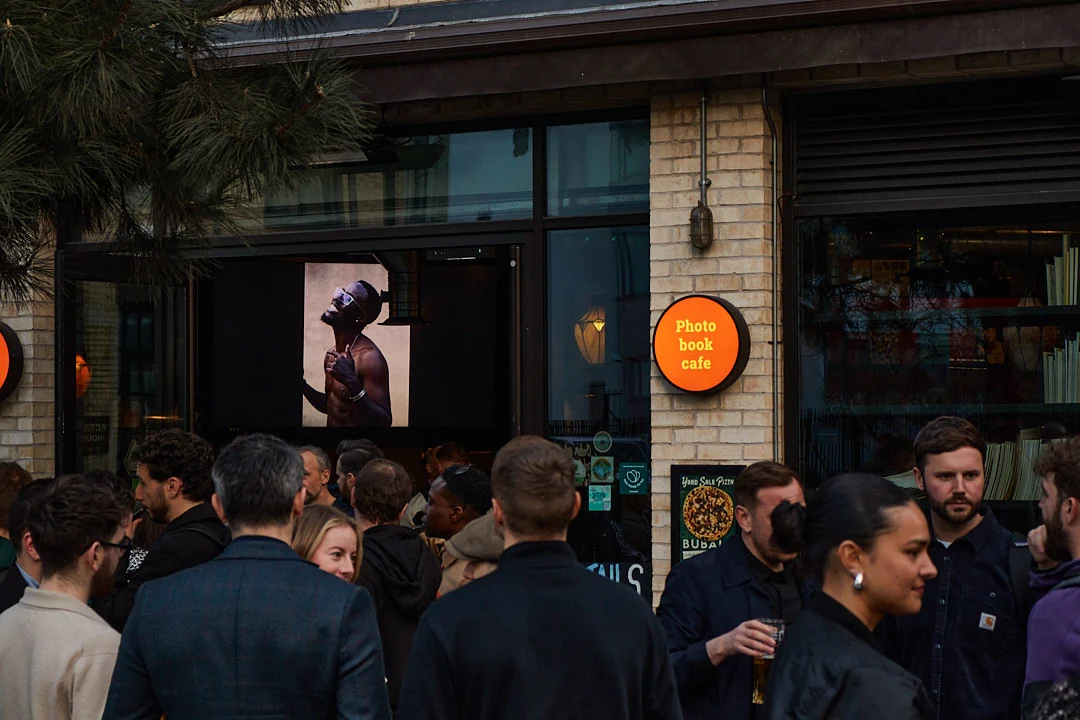 Entrance of Photobook Cafe in Shoreditch, London, a popular analogue photography café and cultural space.