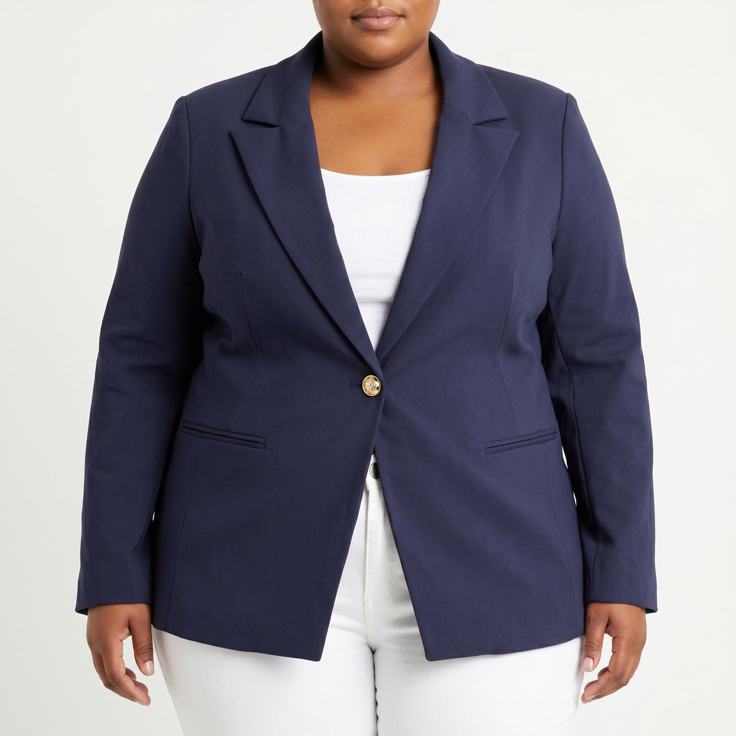 Lane Bryant Navy Stretch Golden Button Blazer