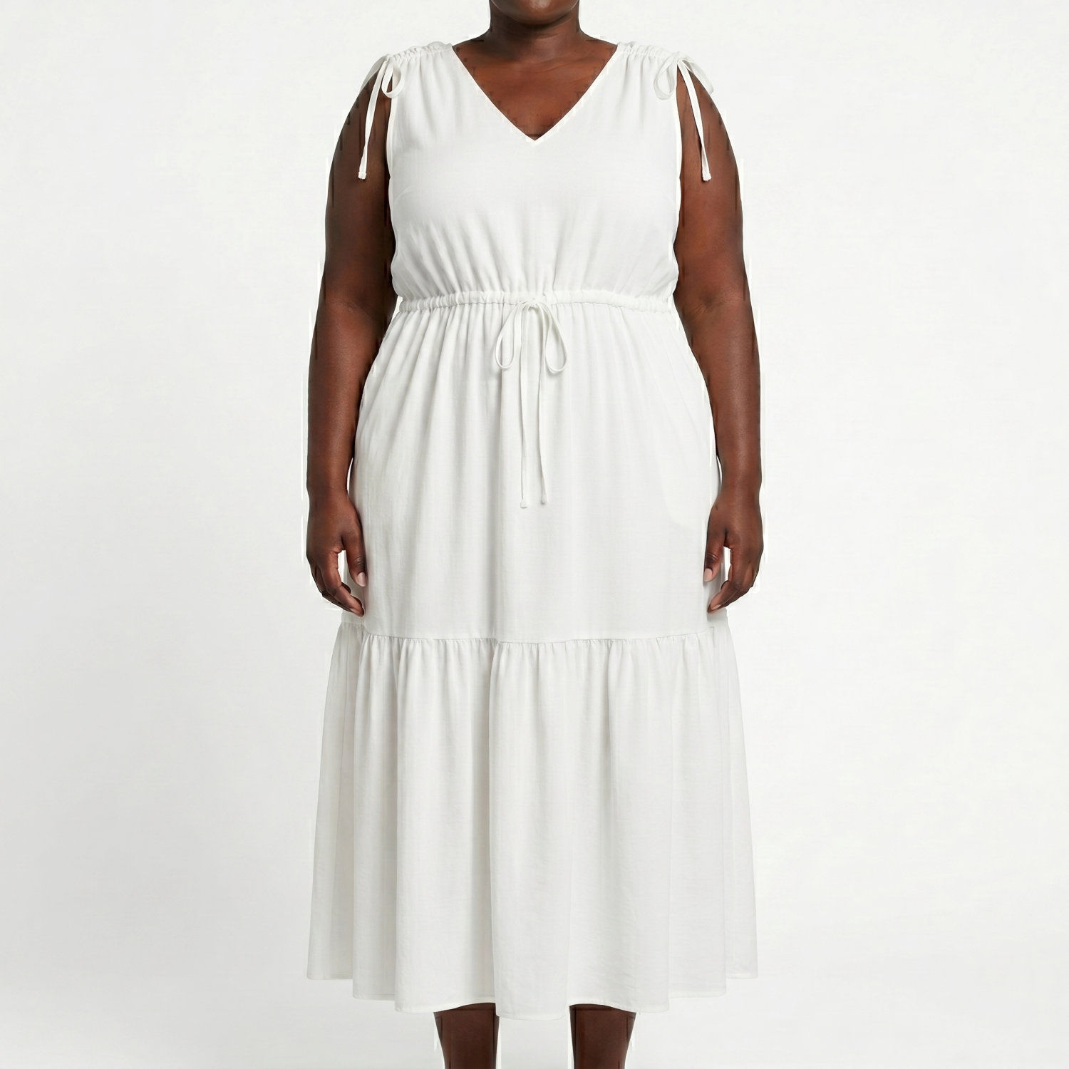 Calvin Klein White Sleeveless Tiered Dress