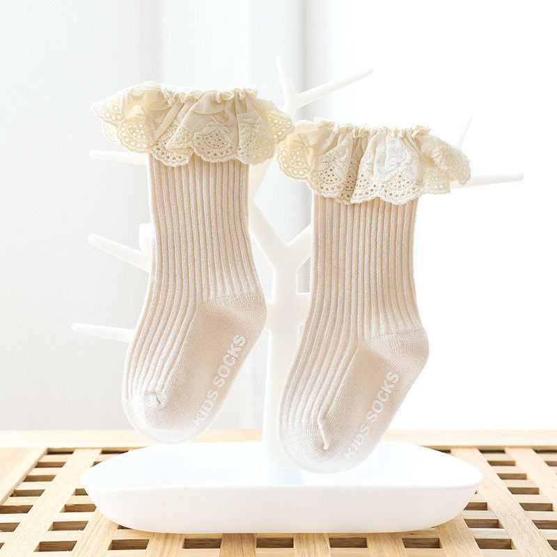 Thumbnail: Baby & Toddler Ribbed Lace Ruffle Knee High Socks