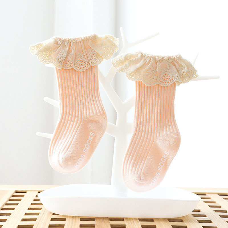 Thumbnail: Baby & Toddler Ribbed Lace Ruffle Knee High Socks