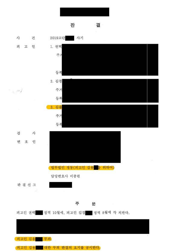 건설 사기 사건에서 공범들 중 단독으로 무죄 판결을 선고받은 사례