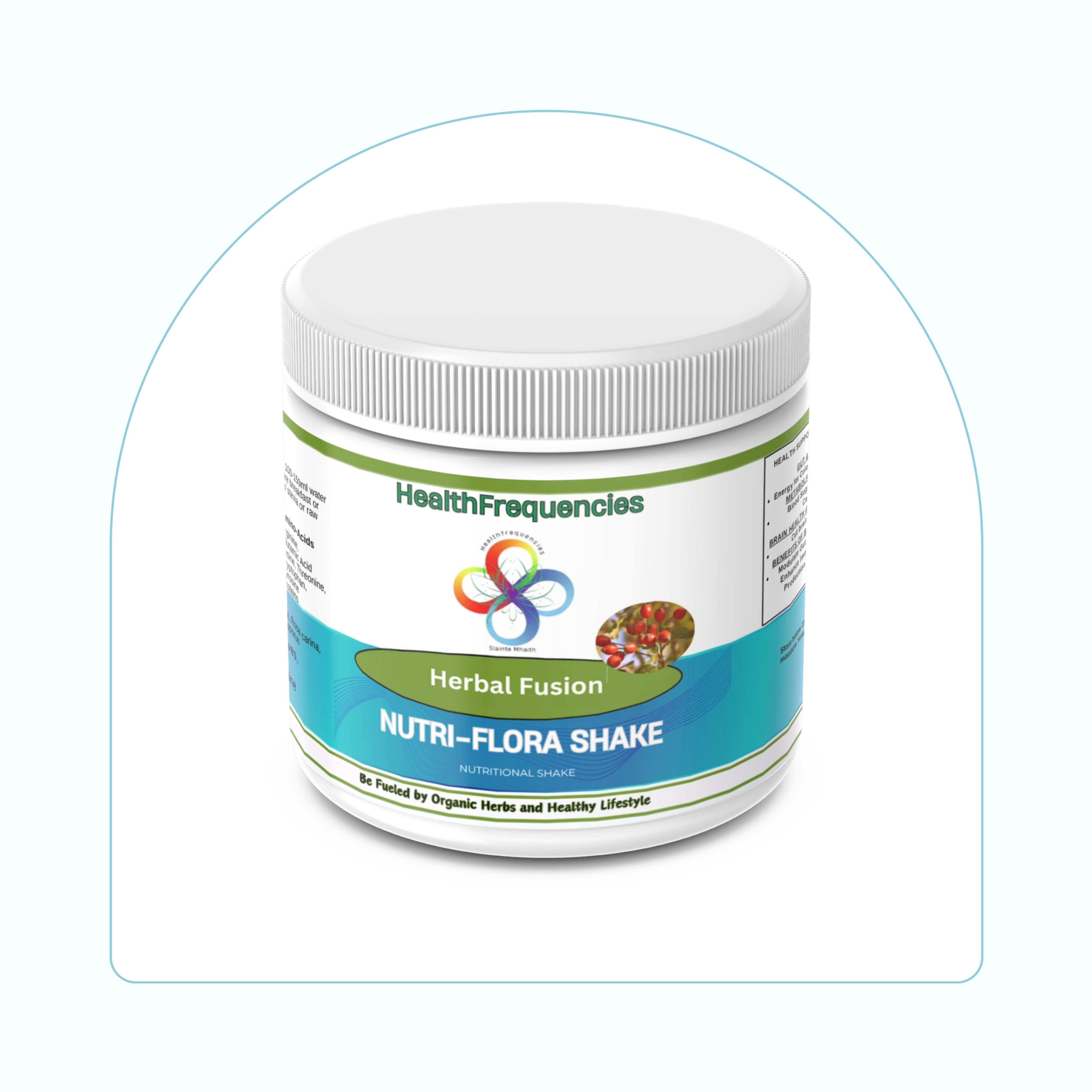 200g tub of Nutri-Flora Shake wellness supplement for gut and digestive health support.