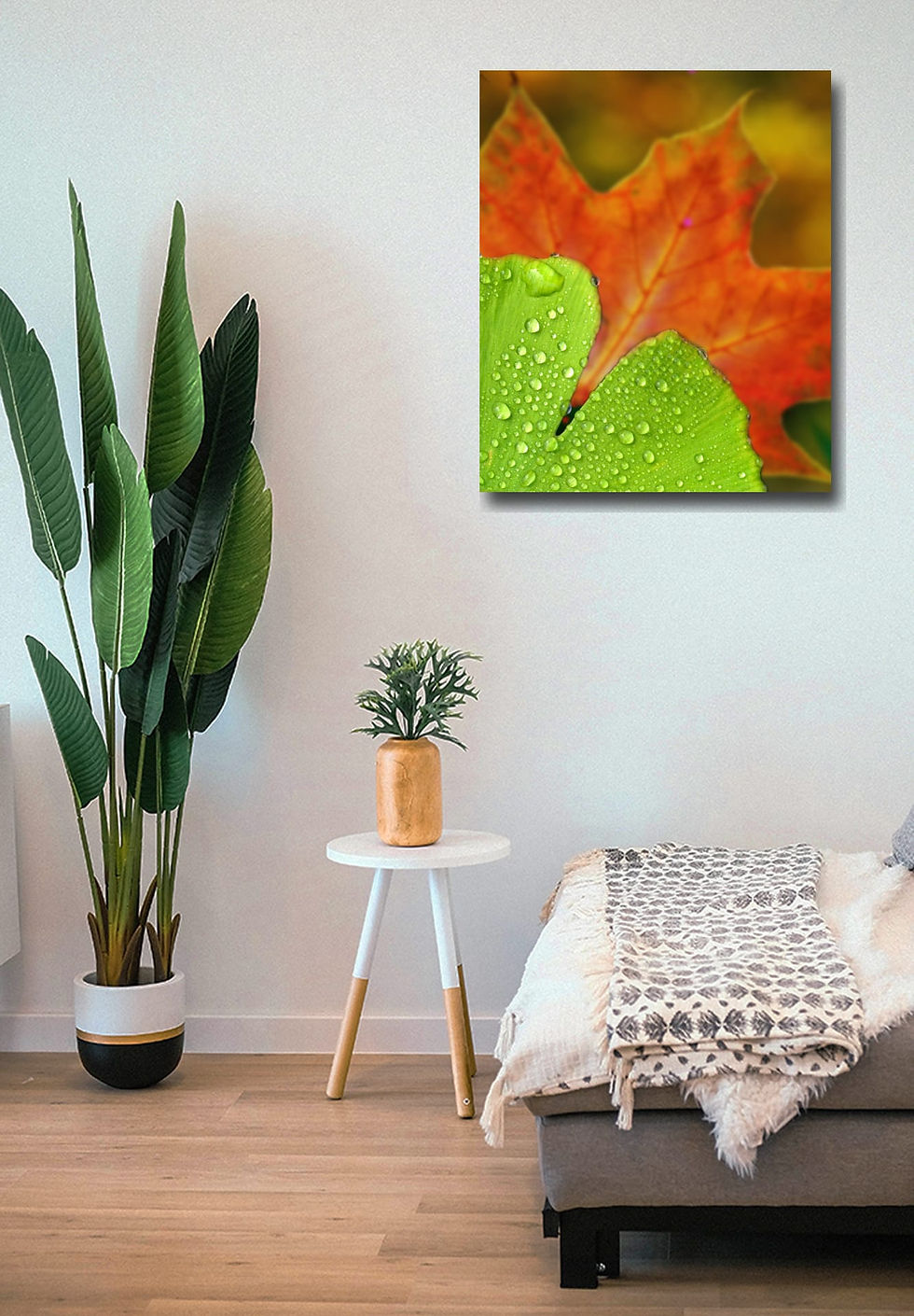 Thumbnail: Autumn leaf wall art print | Green and yellow canvas picture