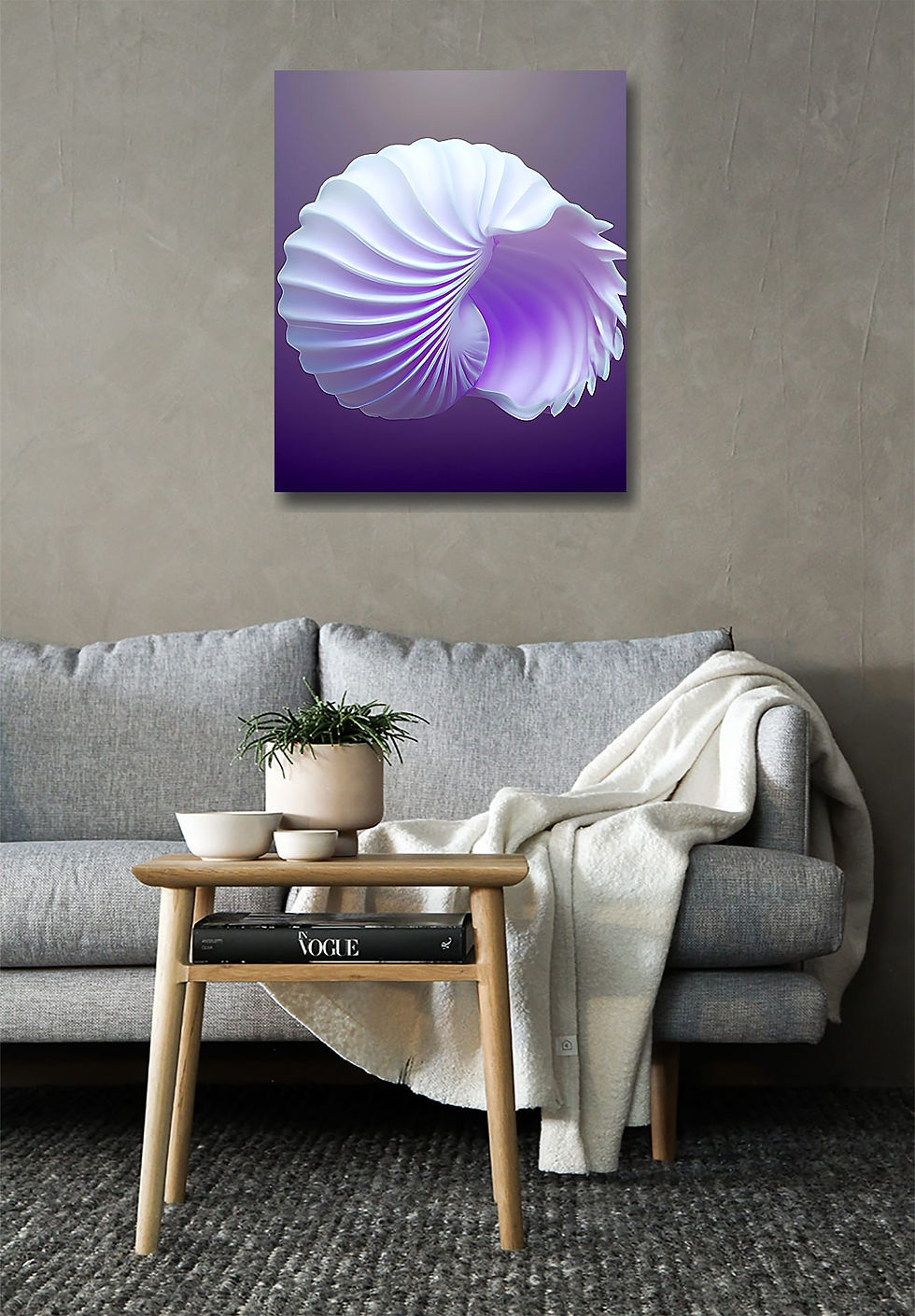 Thumbnail: Seashell portrait wall art print | Violet Loneliness  canvas picture