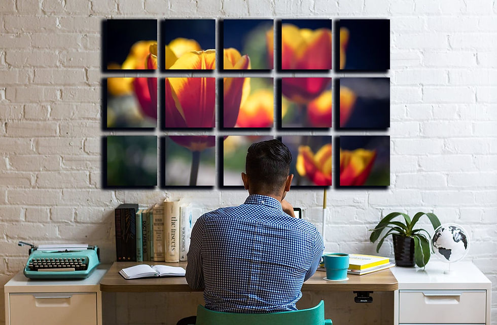 Thumbnail: Colorful tulips wall art print | At a sunny morning canvas picture