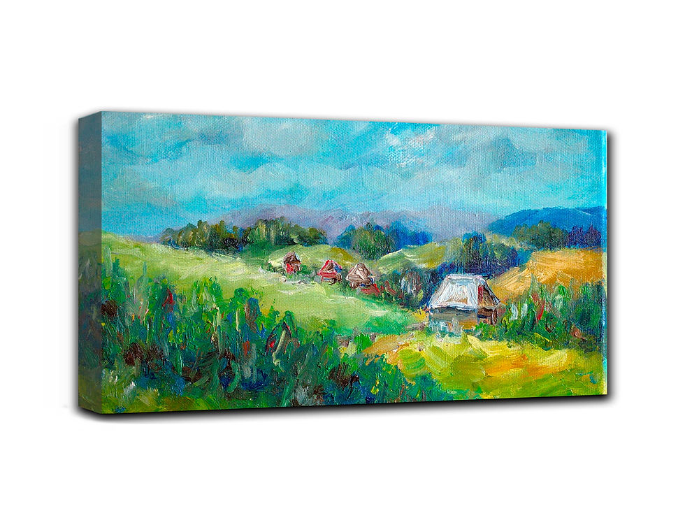 Thumbnail: Cottage wall art print | Hidden in the hills canvas picture