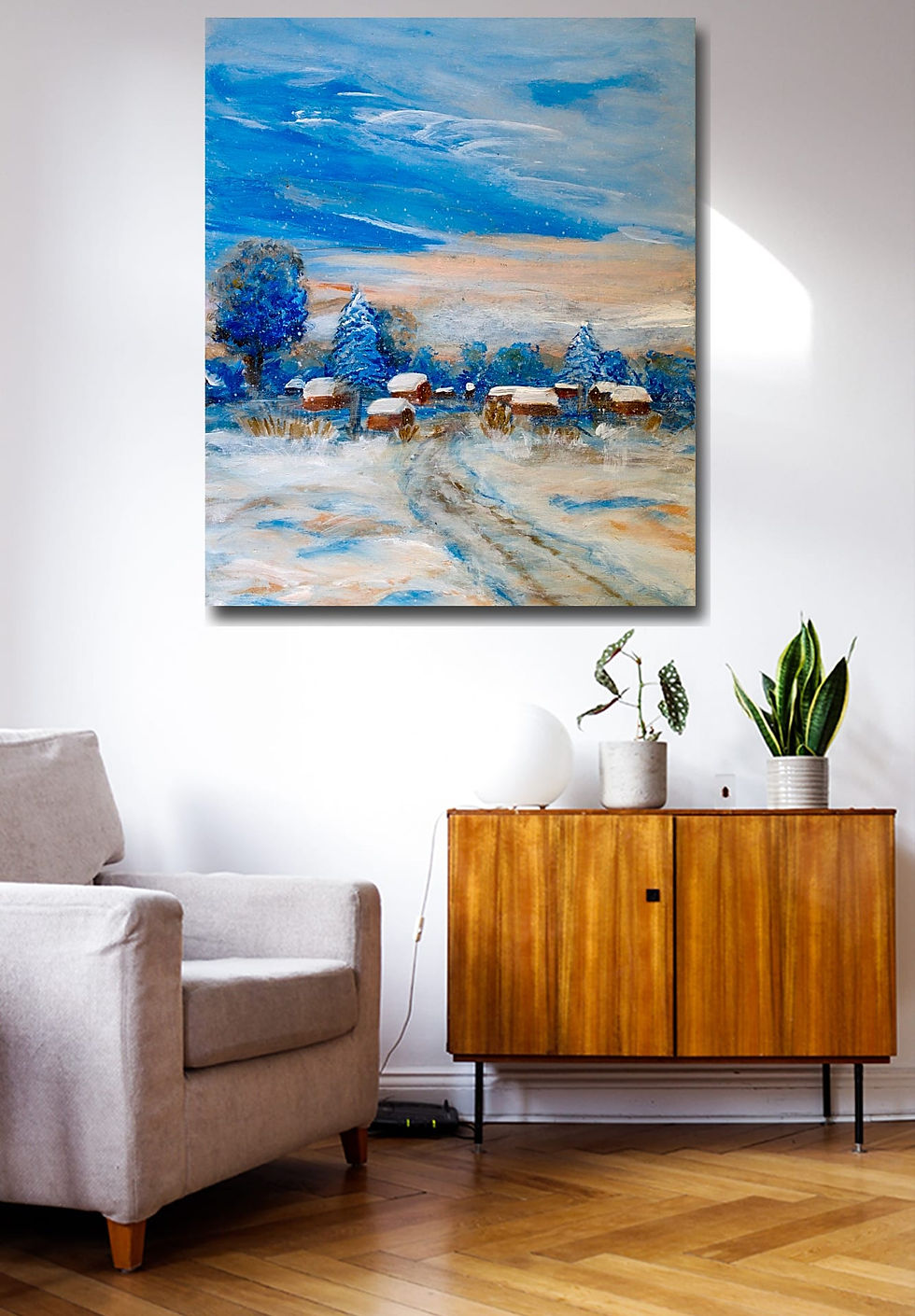 Thumbnail: Elves in blue wall art print | Rapsody of winter canvas picture