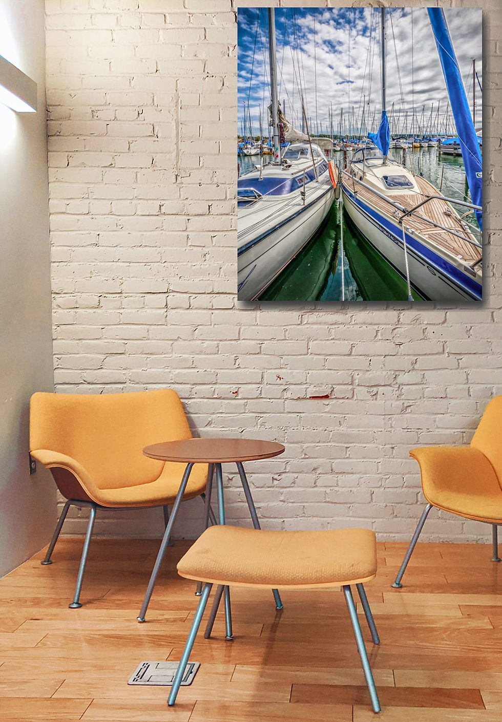 Thumbnail: Sailboats in marina wall art print | Water lake summer canvas picture