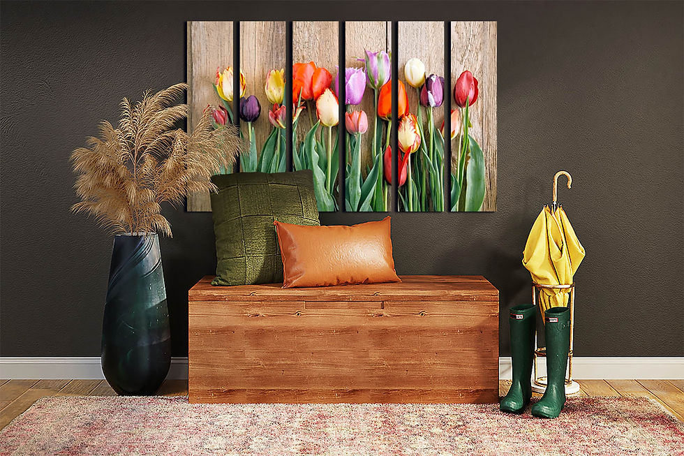 Thumbnail: tulips on table wall art print | spring flowers canvas picture