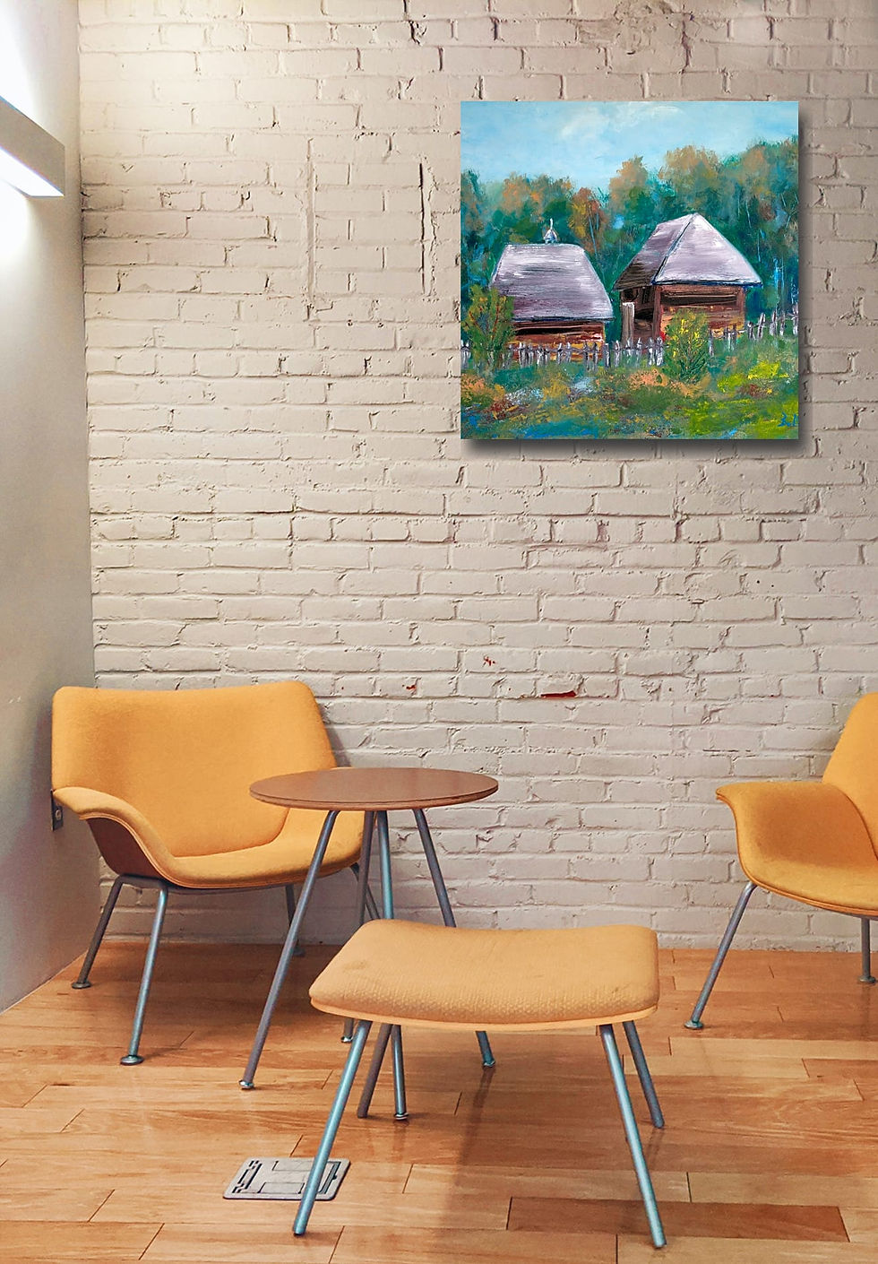Thumbnail: Log cabins wall art print | in the forest canvas picture