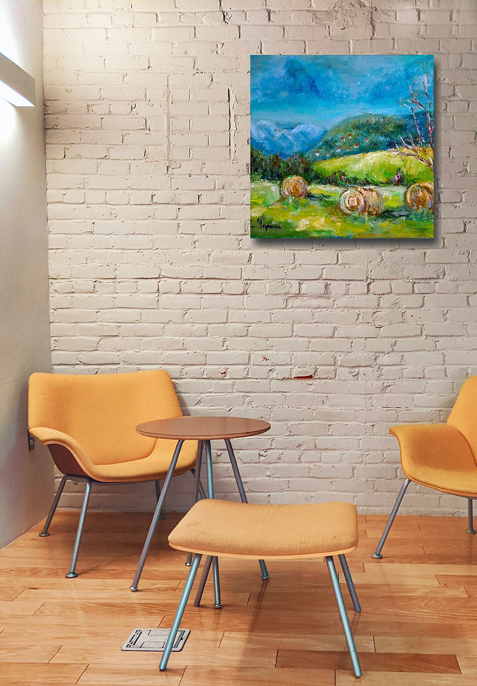 Thumbnail: After mowing wall art print | Bales of hay in the meadow canvas picture